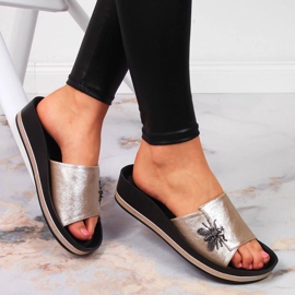 Papuci papuci de dama aurii cu papion Vinceza de aur 1