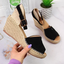 Sandale dama espadrile pe pane negre eVento negru 1