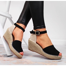 Sandale dama espadrile pe pane negre eVento negru 4