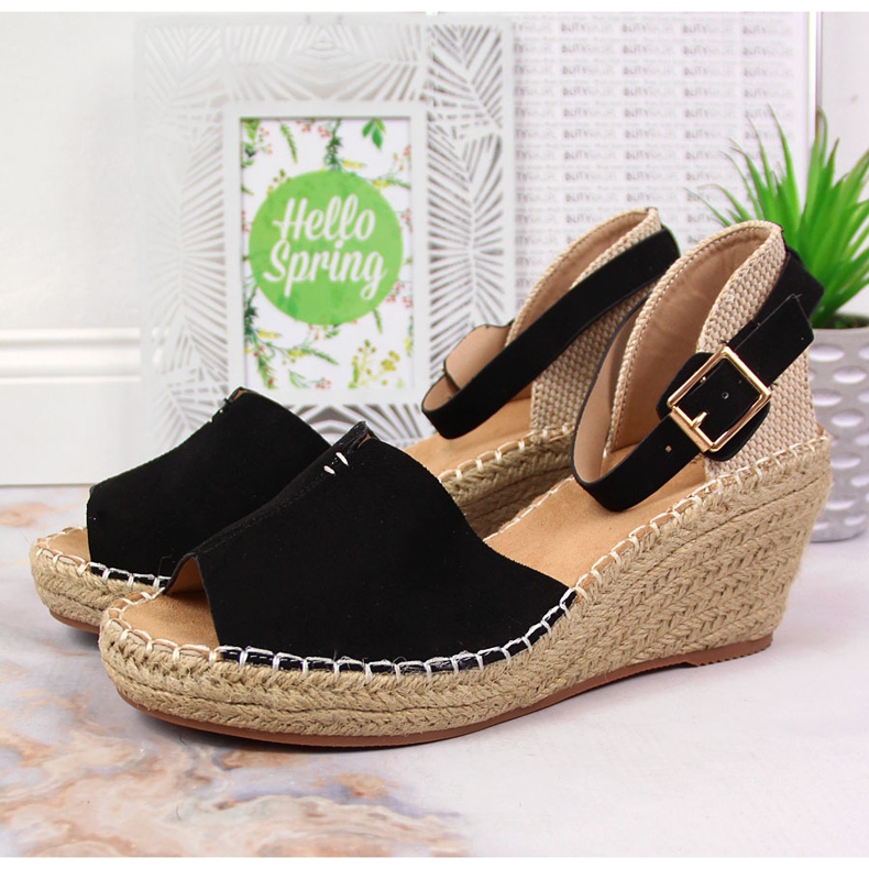 Sandale dama espadrile pe pane negre eVento negru 2