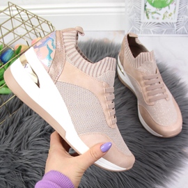 Brogues de damă cu toc pană Artiker roz pudrat 1