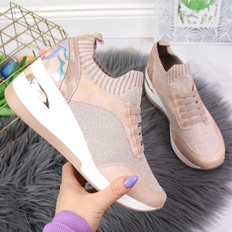 Brogues de damă cu toc pană Artiker roz pudrat 1