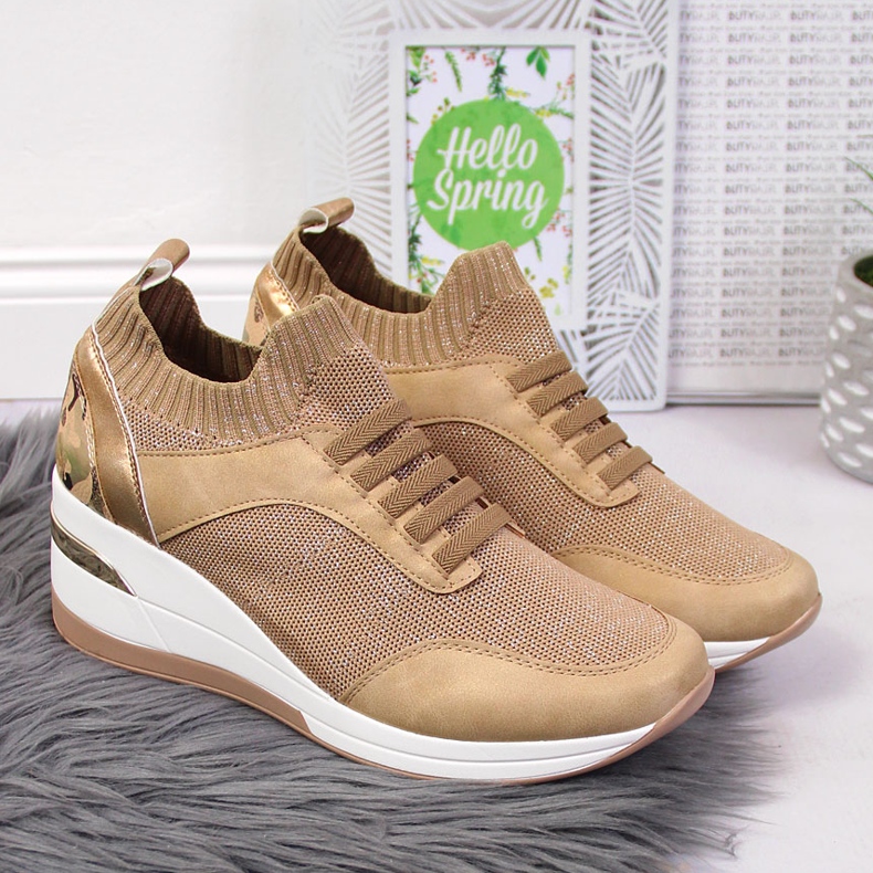 Brogues de damă pe pană, slip on, Artiker bej 2