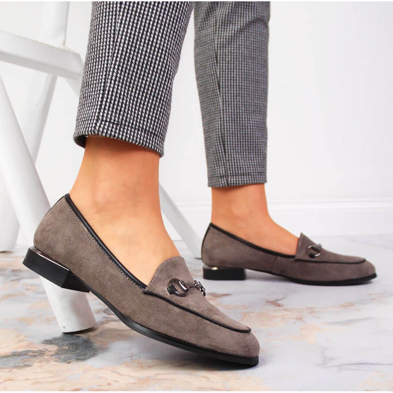 Mocasini pantofi de dama cu decor gri Jezzi 2 Mocasini pantofi de dama cu decor gri Jezzi 2