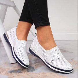 Piele ajurata dama, pantofi slip-on, alb T.Sokolski 1