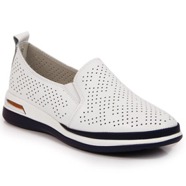 Piele ajurata dama, pantofi slip-on, alb T.Sokolski 2