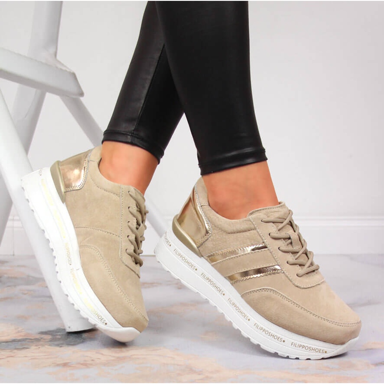 Pantofi de dama din piele pe platforma bej Filippo 1