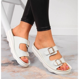 Papuci de dama din piele cu catarame alb Filippo 1 Papuci de dama din piele cu catarame alb Filippo 1