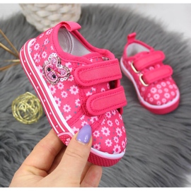 Tenisi Atletico roz cu velcro pentru fete cu flori 1