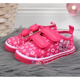 Tenisi Atletico roz cu velcro pentru fete cu flori 2