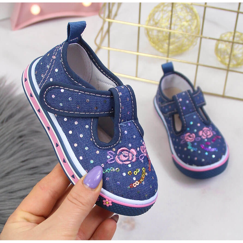 Adidași pentru fete cu buline velcro albastre Atletico albastru marin albastru 1