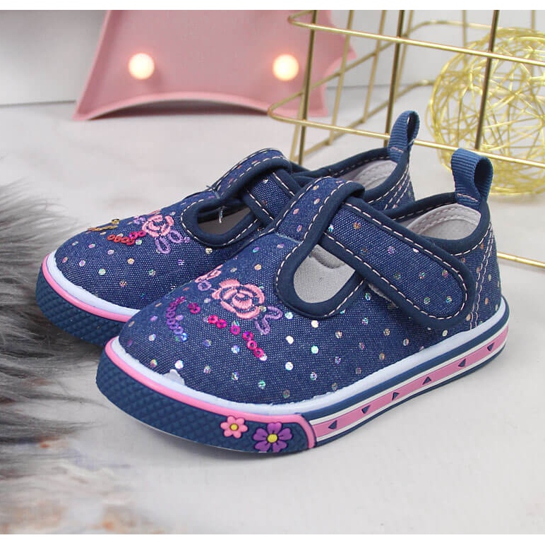 Adidași pentru fete cu buline velcro albastre Atletico albastru marin albastru 2