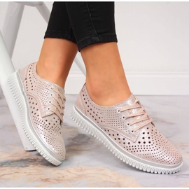 Pantofi dama din piele ajurata, roz perlat Artiker 1