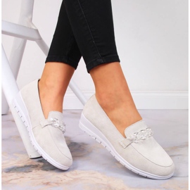 Mocasini de dama din piele cu lant Artiker crem bej 1