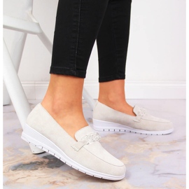 Mocasini de dama din piele cu lant Artiker crem bej 2