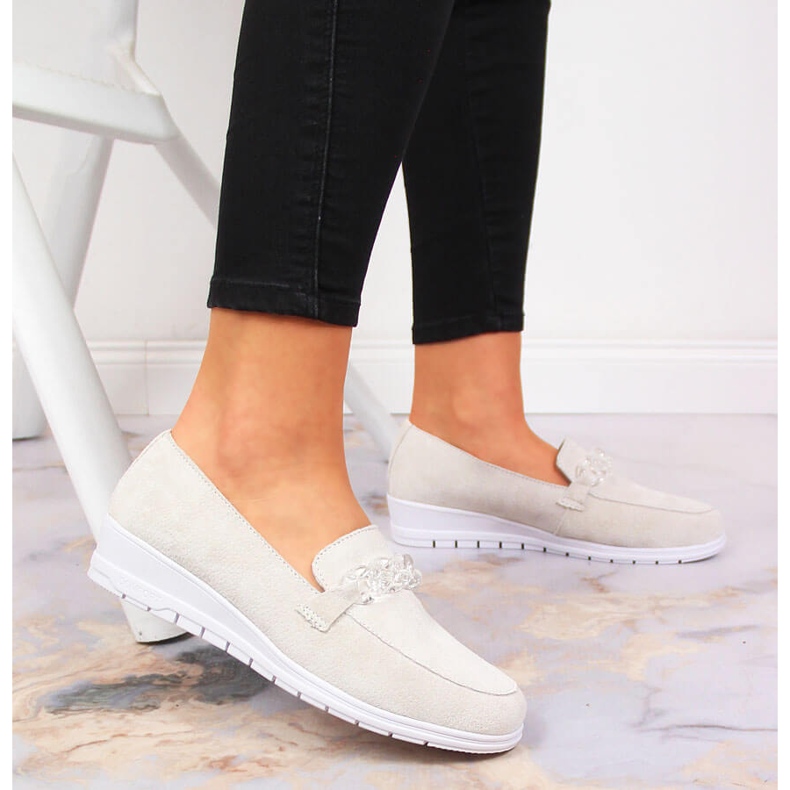 Mocasini de dama din piele cu lant Artiker crem bej 2