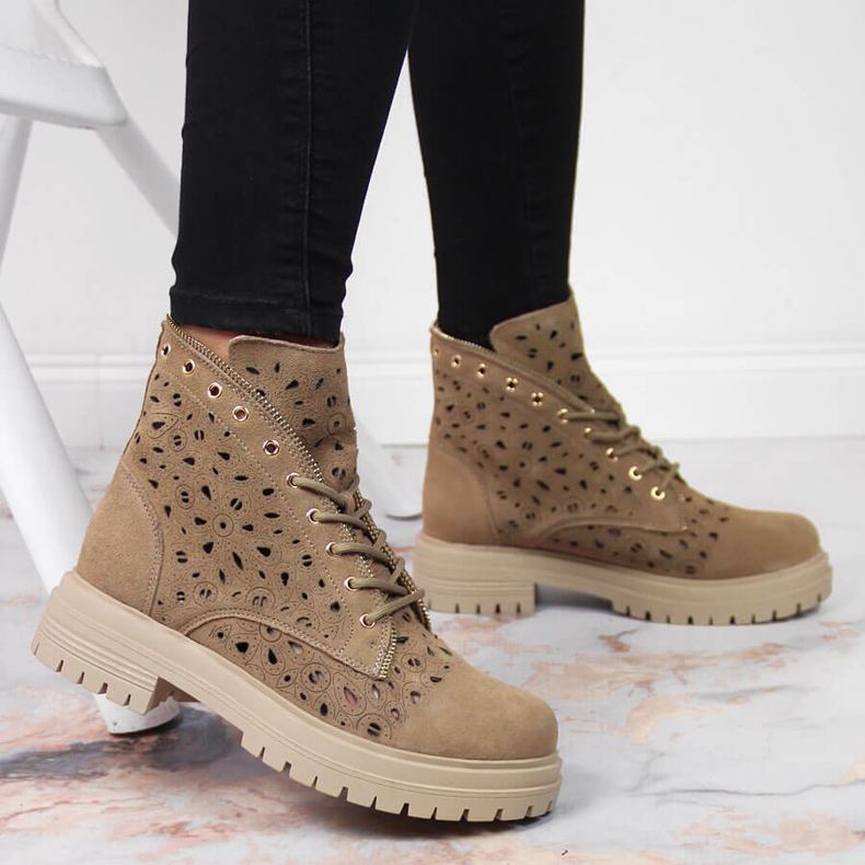 Cizme dama ajurate primavara bej din piele Filippo 2