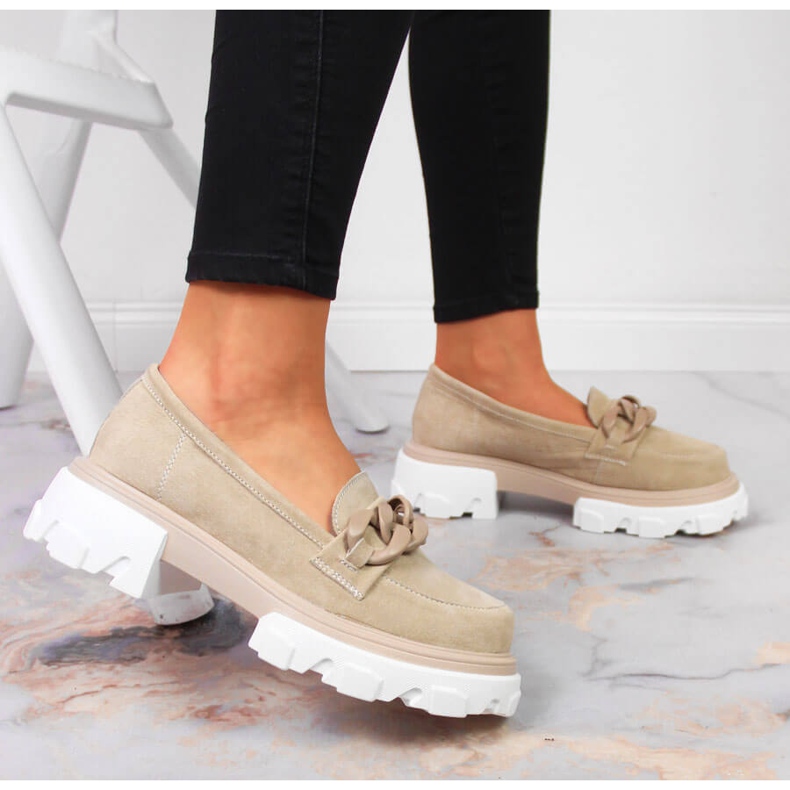 Pantofi de dama din piele cu lanturi bej Filippo 2