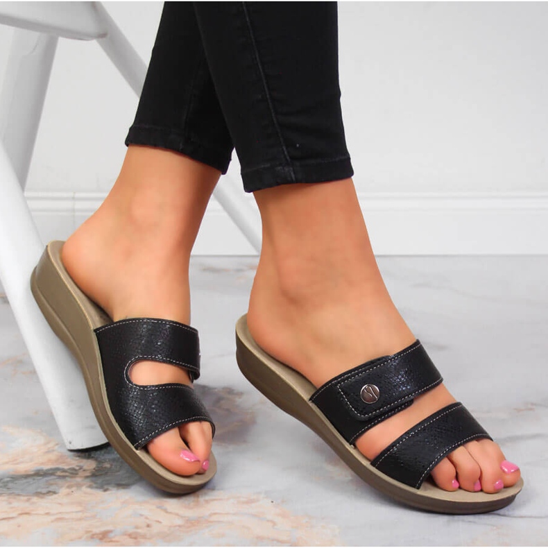 Papuci de damă negri Inblu cu velcro, negri negru 1