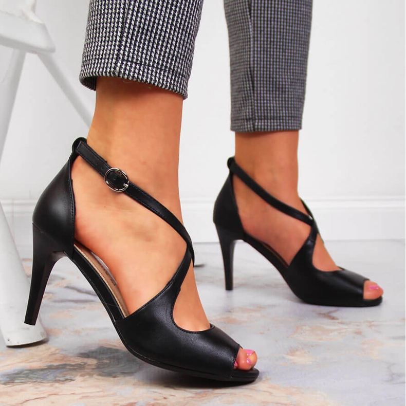 Sandale de dama Sergio Leone negre pe toc inalt negru 2