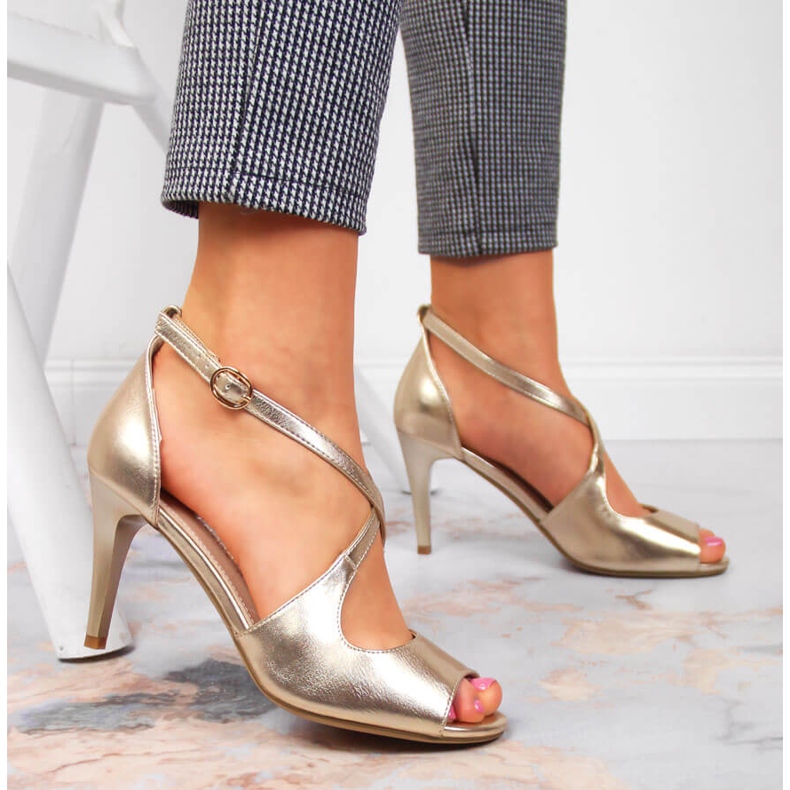 Sandale de damă pe toc înalt auriu Sergio Leone de aur 2