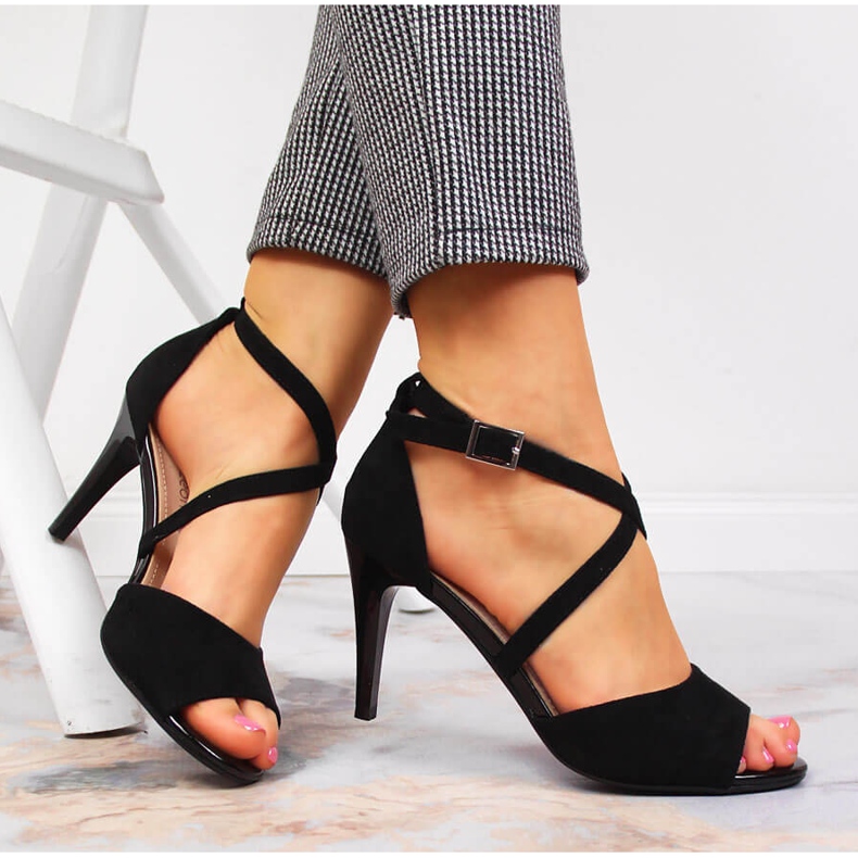 Sandale de dama Sergio Leone negre pe toc inalt negru 1