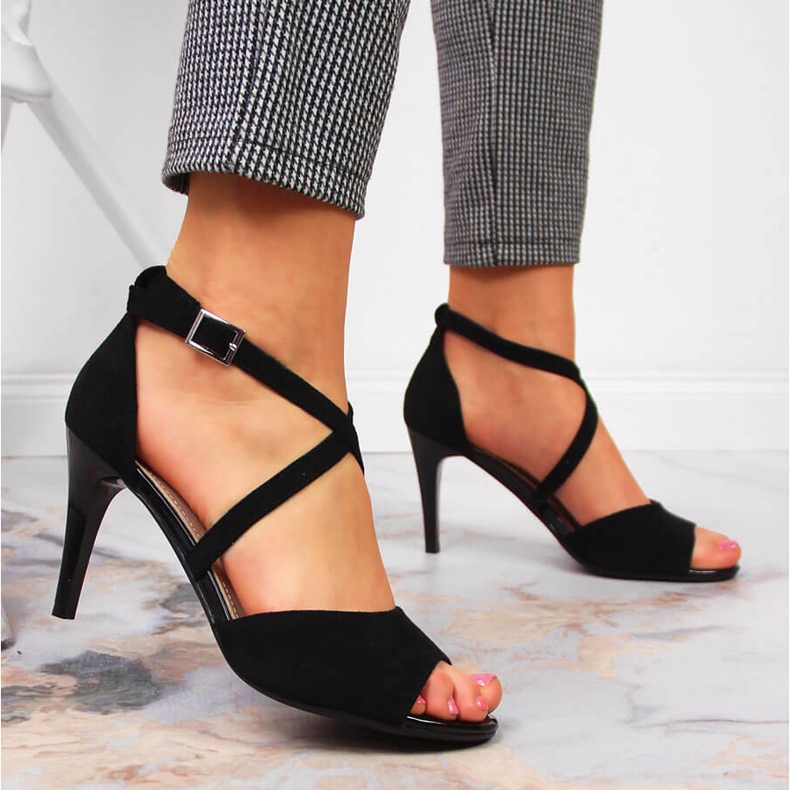 Sandale de dama Sergio Leone negre pe toc inalt negru 2