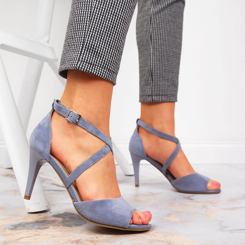 Sandale de dama pe un toc inalt albastru Sergio Leone 2