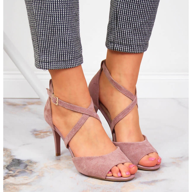 Sandale de dama pe un toc inalt roz Sergio Leone 2