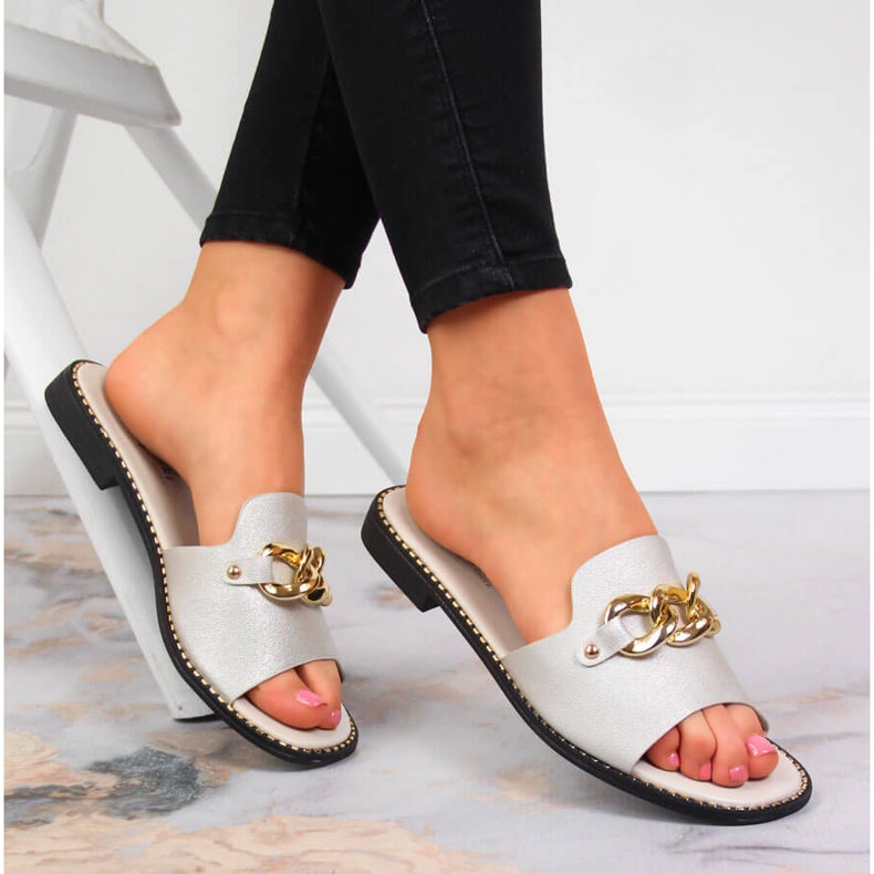 S.Barski Papuci de dama aurii cu lant, aurii S. Barski de aur 1