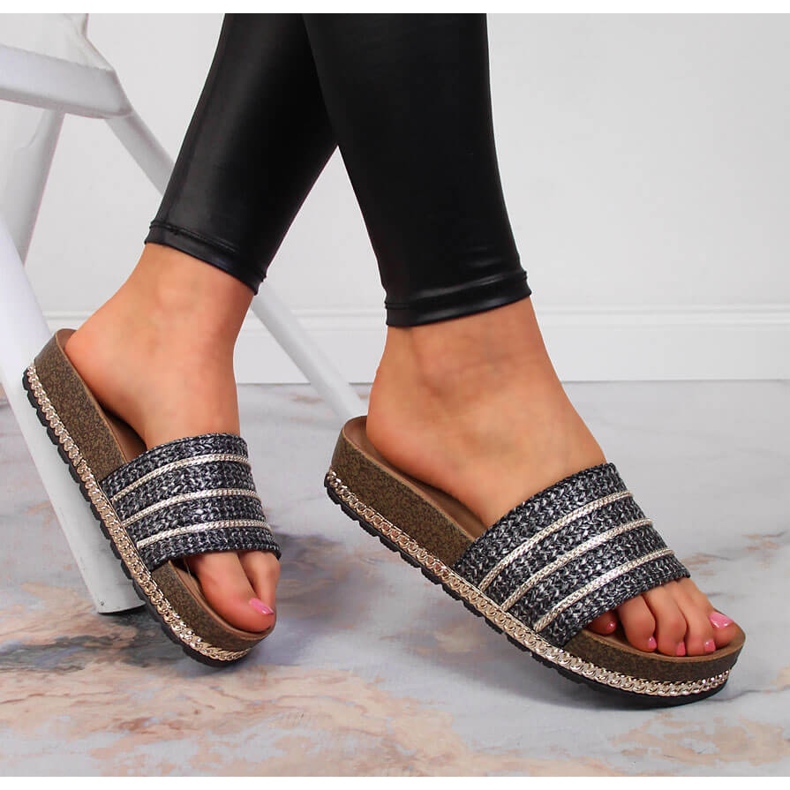 S.Barski Papuci de dama negri S. Barski cu platforma negru 1