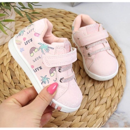 Pantofi sport pentru fete Pink American Club cu velcro roz 1