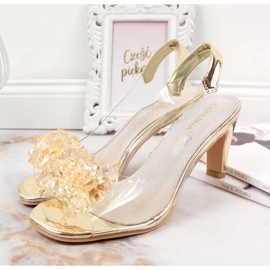 Sandale de dama transparente cu pietre de Sabatina aurii de aur 2