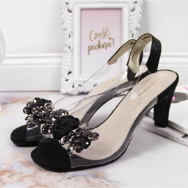 Sandale de dama transparente cu pietre negre de Sabatina negru 2