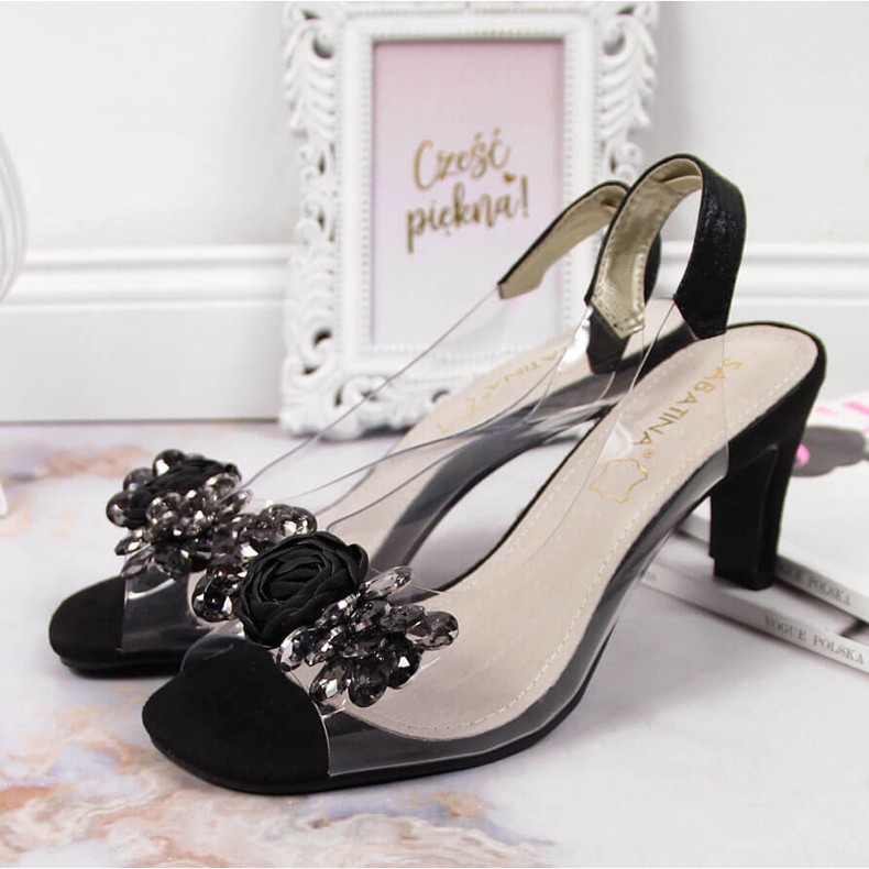 Sandale de dama transparente cu pietre negre de Sabatina negru 2