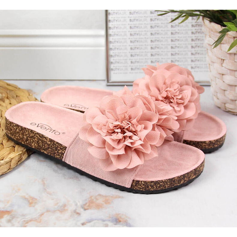 Papuci de dama roz cu flori eVento 2
