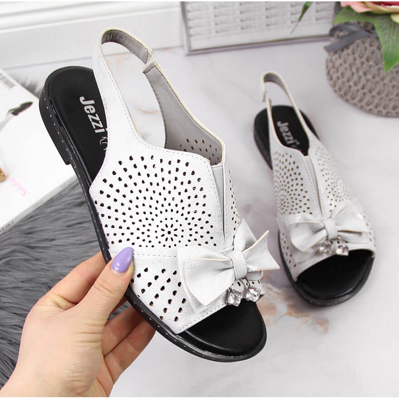 Sandale de dama cu fundita argintie Jezzi 1