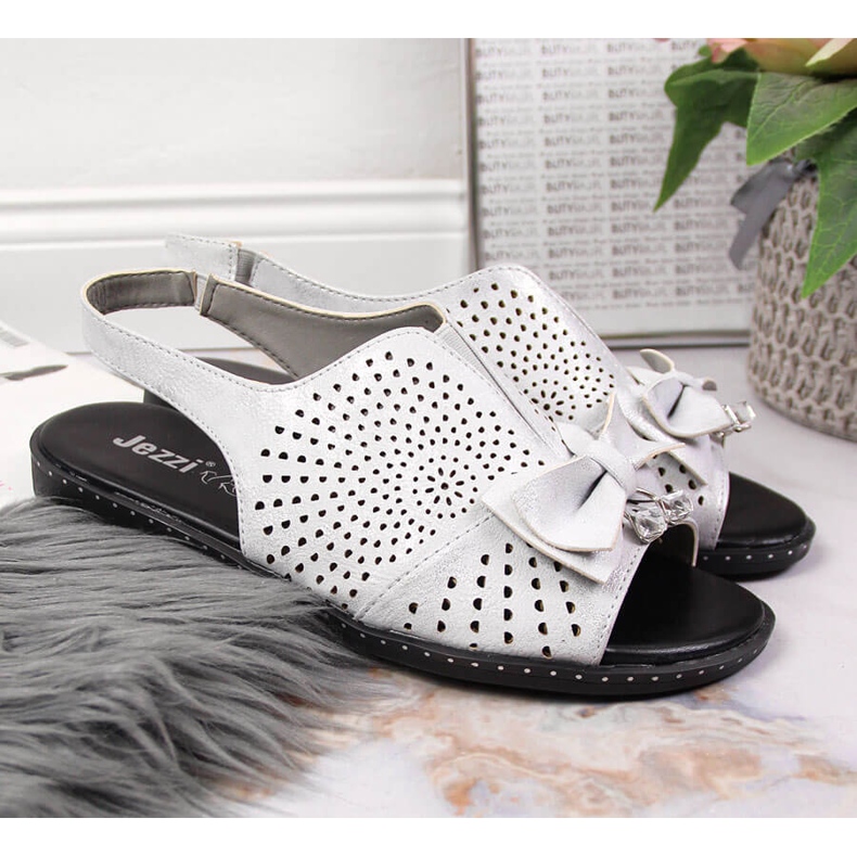 Sandale de dama cu fundita argintie Jezzi 2