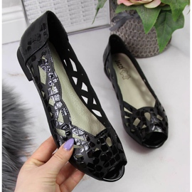 Pantofi Jezzi balerini negri ajurati de dama negru 1