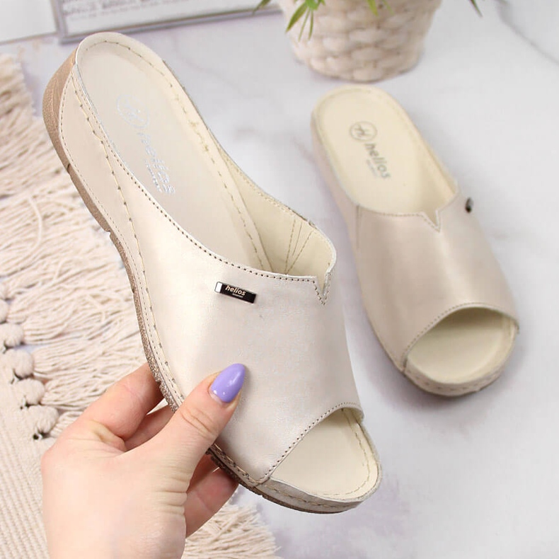 Papuci de piele pentru femei pe pană aurie Helios 105 de aur 1 Papuci de piele pentru femei pe pană aurie Helios 105 de aur 1