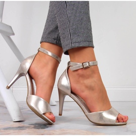 Sandale de damă pe toc înalt auriu Sergio Leone de aur 1