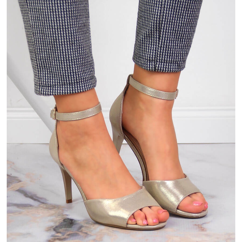 Sandale de damă pe toc înalt auriu Sergio Leone de aur 2