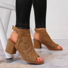 T.Sokolski Sandale de dama construite cu ajurata camel T. Sokolski maro 2