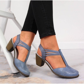 Sandale de dama din piele cu elastic Rieker 40988-12 albastru 1