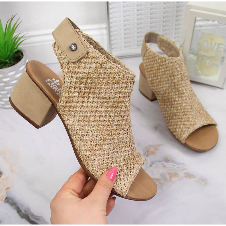 Sandale damă împletite bej Rieker 64670-60 1