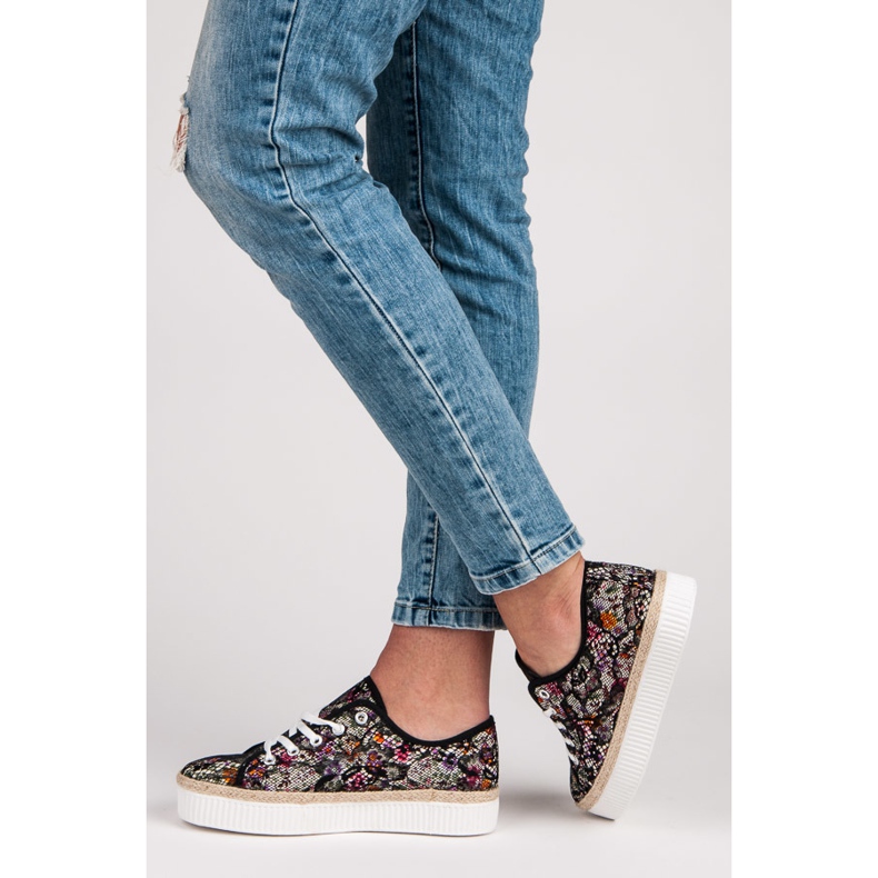 Kylie Espadrile din dantela cu flori multicolor 1