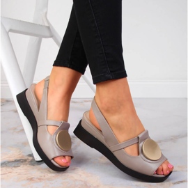 Sandale de damă din piele pe pană Artiker taupe bej 1