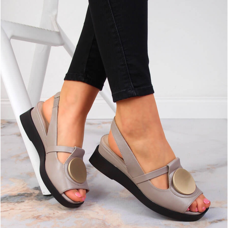 Sandale de damă din piele pe pană Artiker taupe bej 1