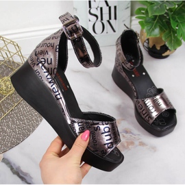 Sandale de damă din piele cu pană Artiker metalizată argint gri 1