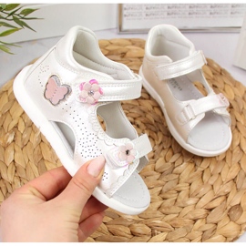 Sandale albe cu velcro American Club pentru fete 1